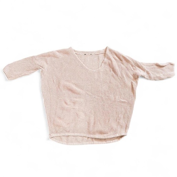 Blush pink oversized knit sweater 3/4 sleeve v-neck soft girl aesthetics - Picture 8 of 9